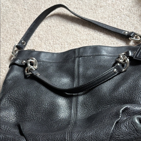 Coach Black Pebbled Leather Hobo with Silver Chain Accents - Picture 2 of 6